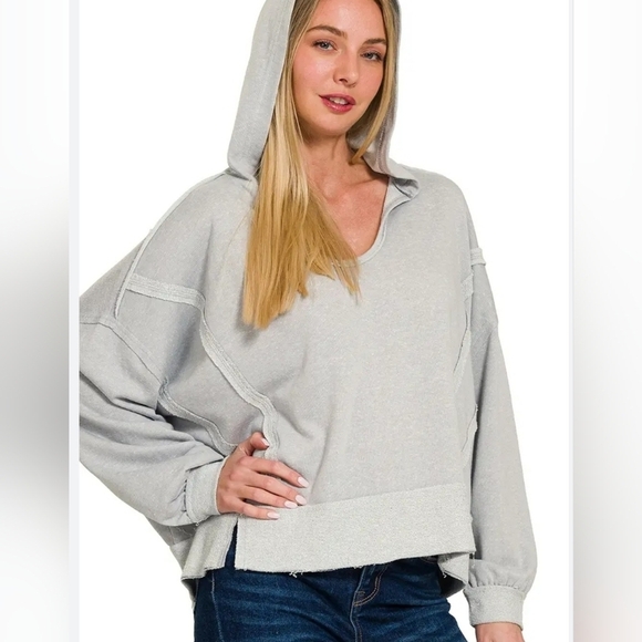Zenana Outfitters Tops - Zenana Outfitters New In Poly Tan Hoodie Sweatshirt Size L/XL PTP 33